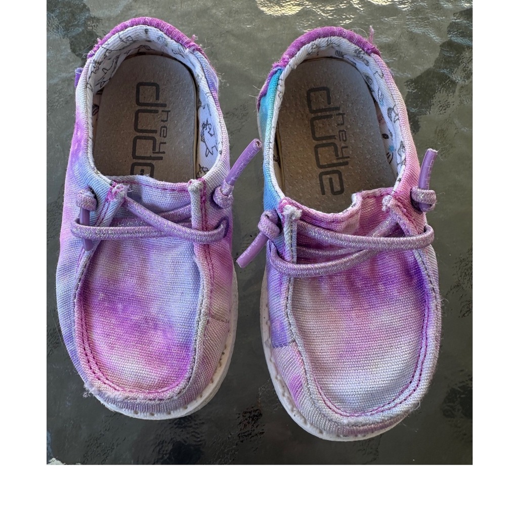 Hey Dude Wendy Toddler Tie Dye Slip On Loafers‎ Purple Pink White Shoes Size 6K